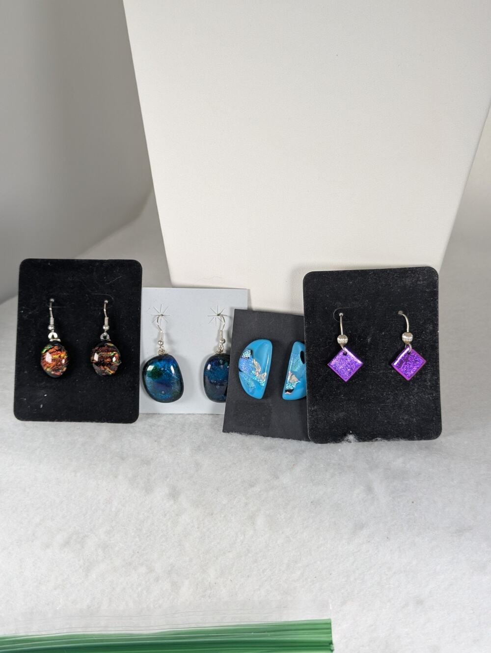 Lot 4prs Earrings Dichroic Glass Handmade Art To Wear Some  Wires are Sterling